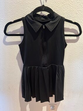 Girls' Black Sleeveless Collared Peplum Dress - Casual